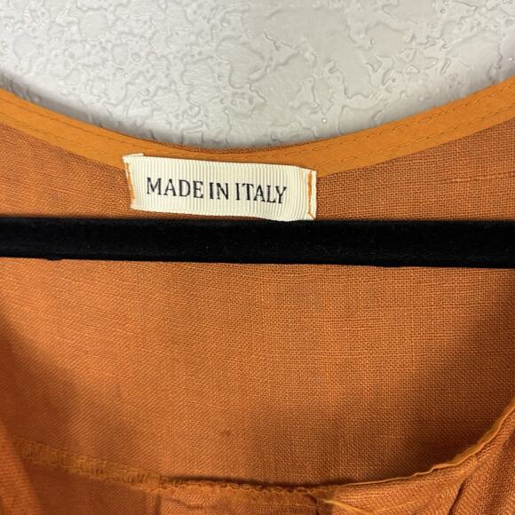 Italian Size 2X Shift Dress Midi Linen Sleeveless Beachy Lagenlook Burnt Orange - Picture 4 of 5
